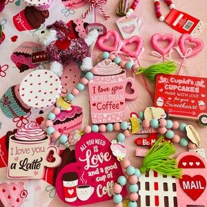 12 pcs Valentine's Day Decor Set with Heart and Coffee Theme